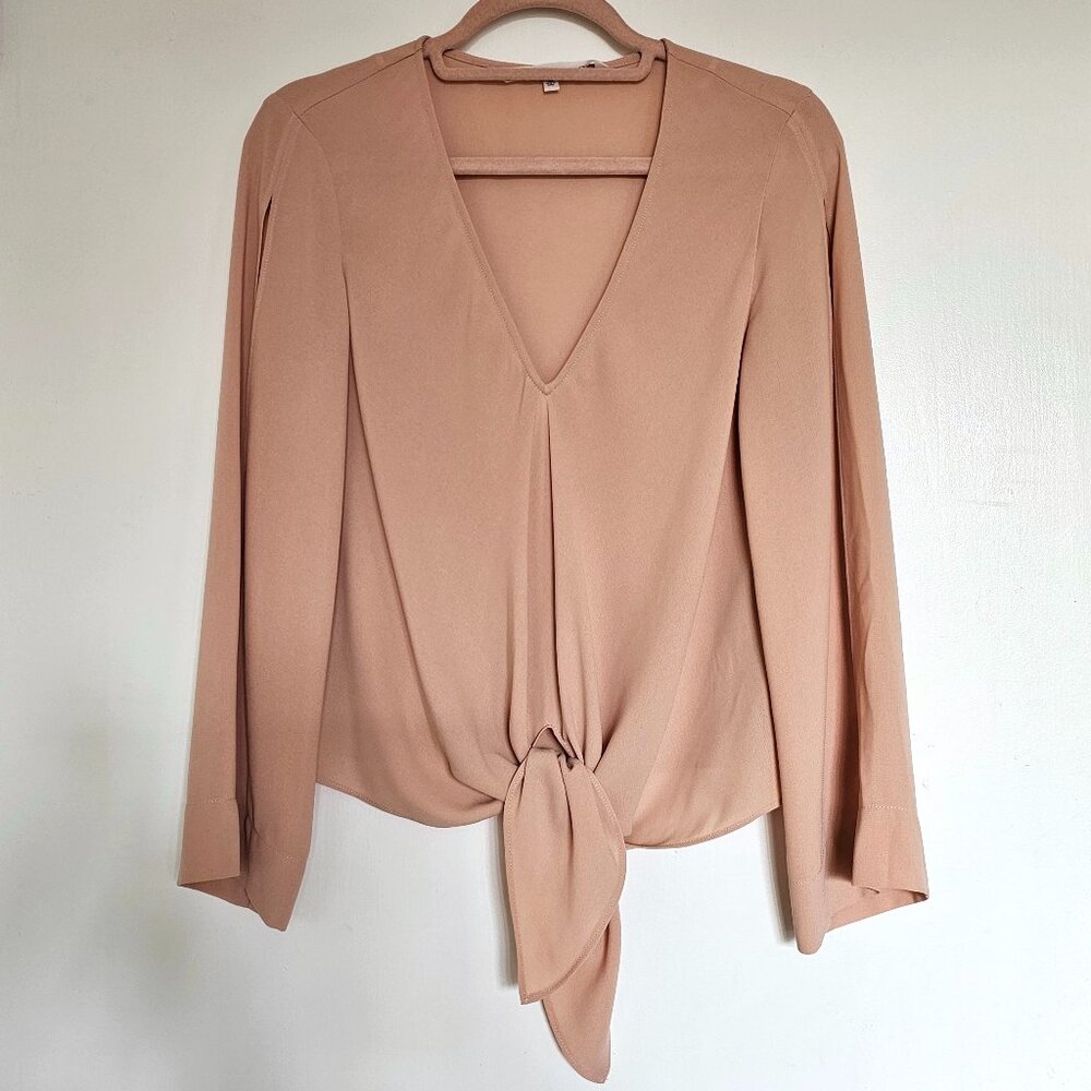 Rachel Roy Cold-Shoulder Slit Sleeves Tie Front Blouse Top XS Blush Peach